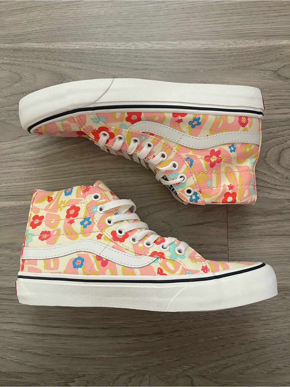 Vans Sk8-Hi Groovy Floral Retro Pink and Yellow Psychedelic High-Top Sneakers
